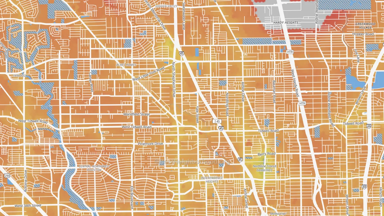 Transit Grade map of Northside Northline, Houston, TX