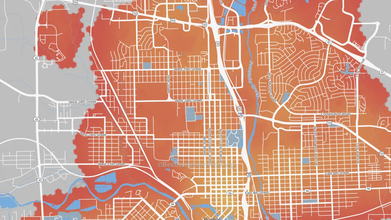 Transit Grade map of Northside, Pueblo, CO