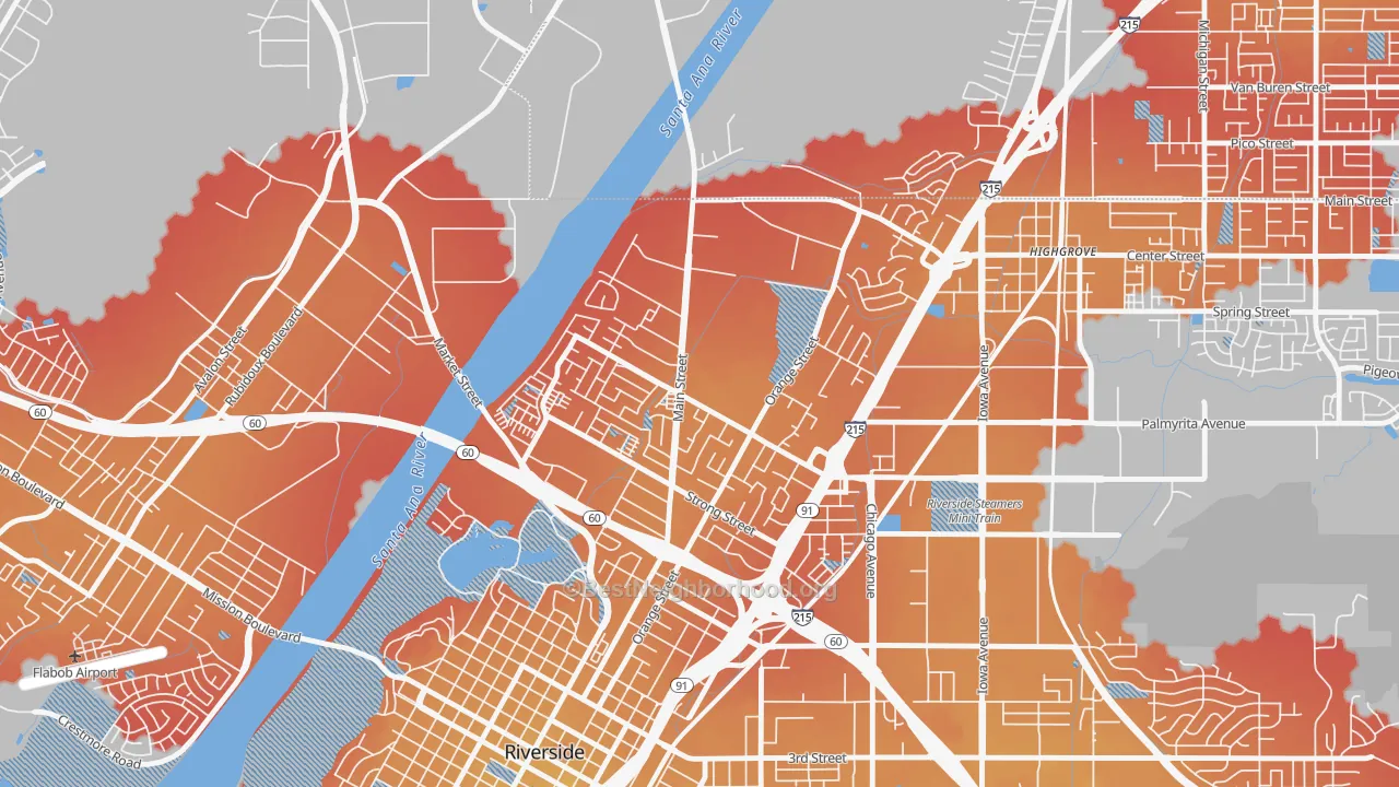 Transit Grade map of Northside, Riverside, CA