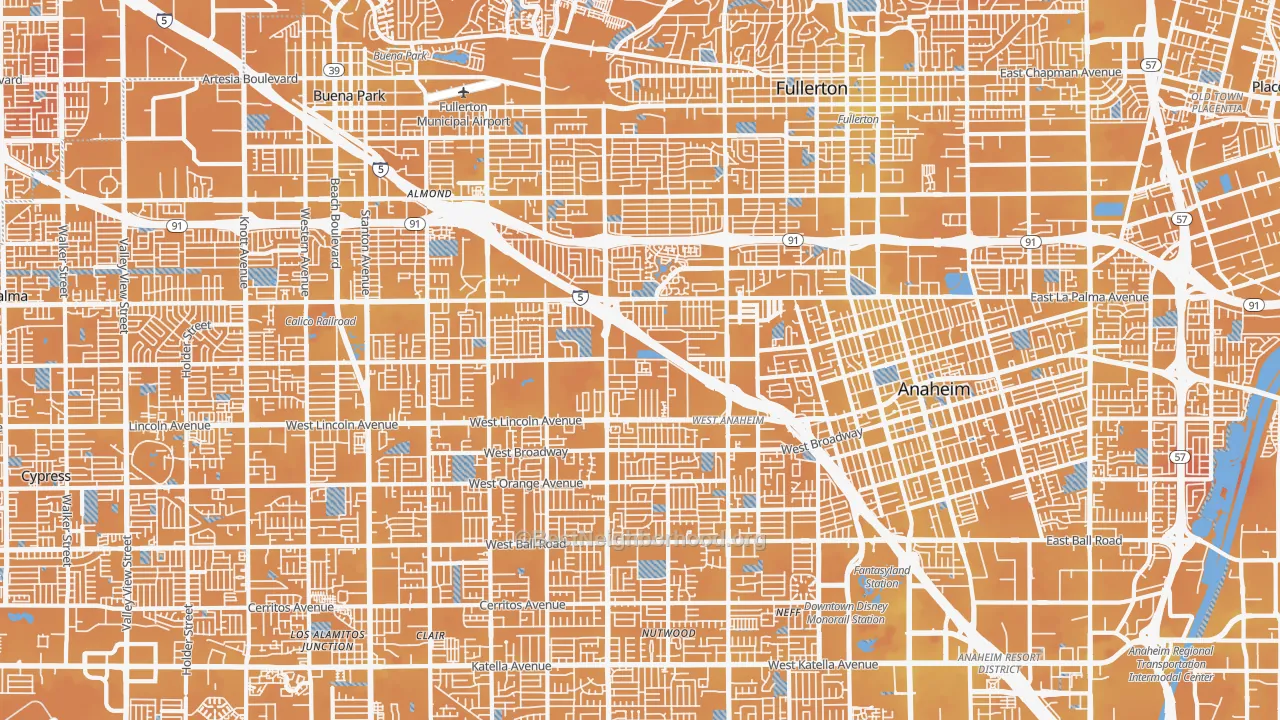 Transit Grade map of Northwest, Anaheim, CA