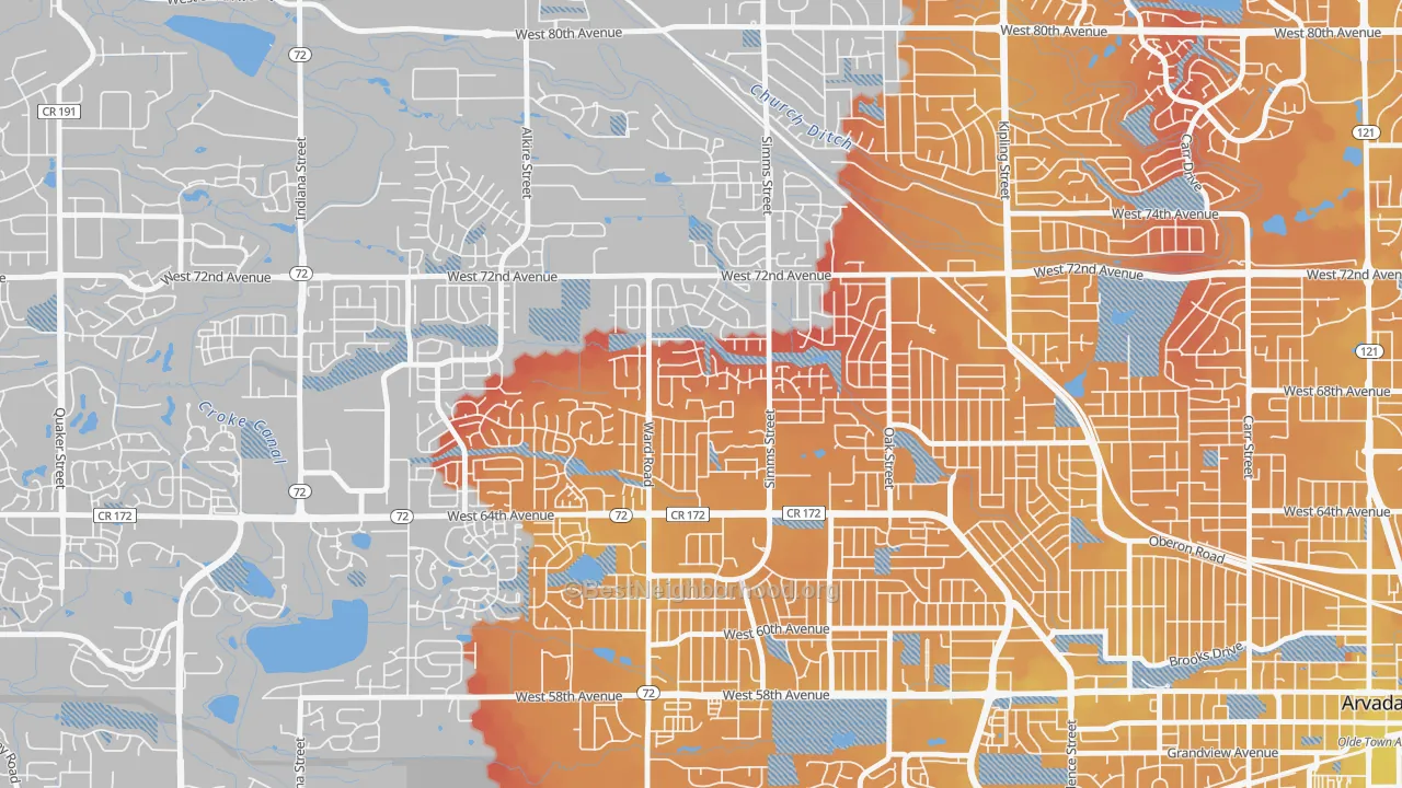 Transit Grade map of Northwest Arvada, Arvada, CO