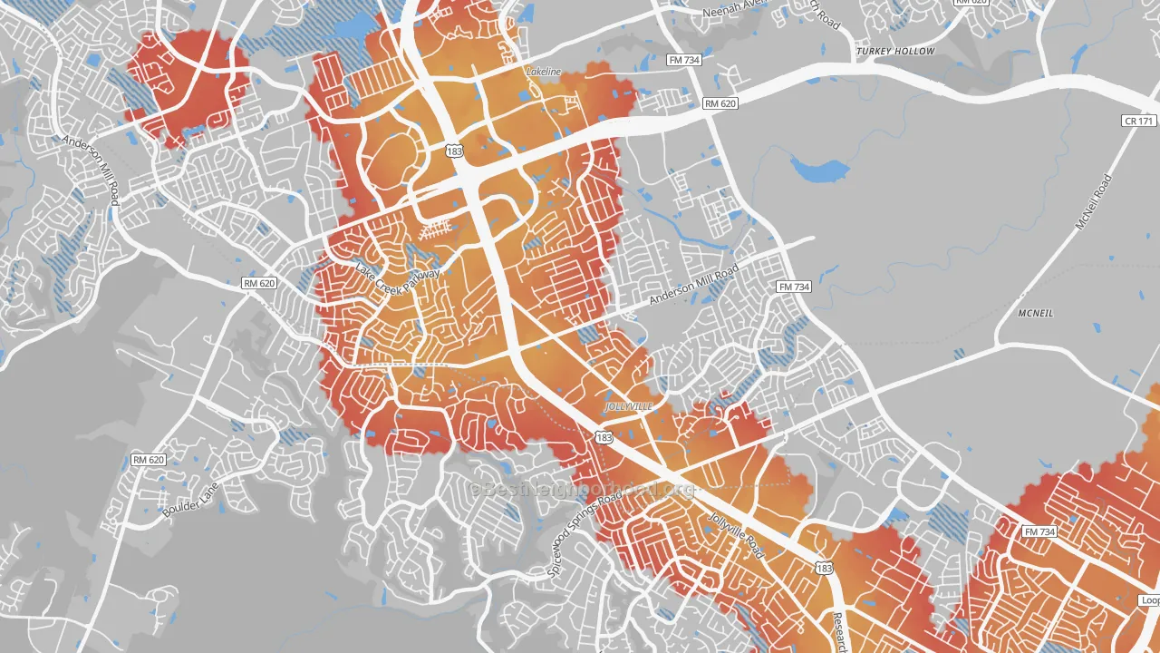 Transit Grade map of Northwest Austin, Austin, TX