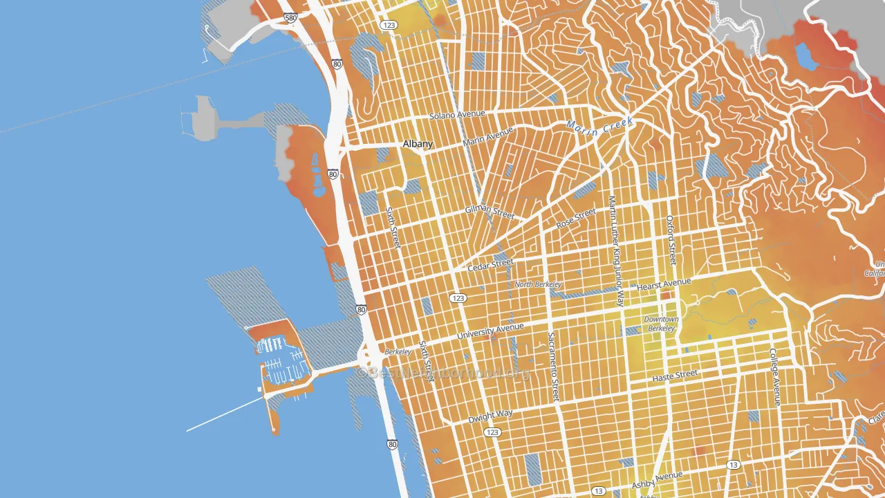 Transit Grade map of Northwest Berkeley, Berkeley, CA
