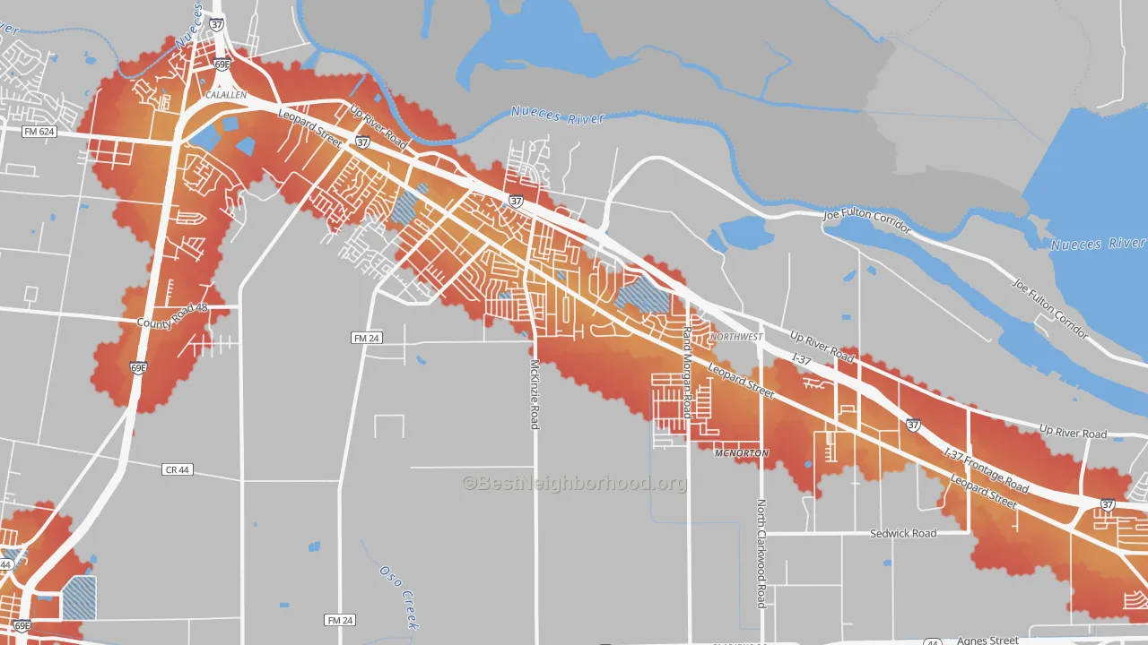 Transit Grade map of Northwest Corpus Christi, Corpus Christi, TX
