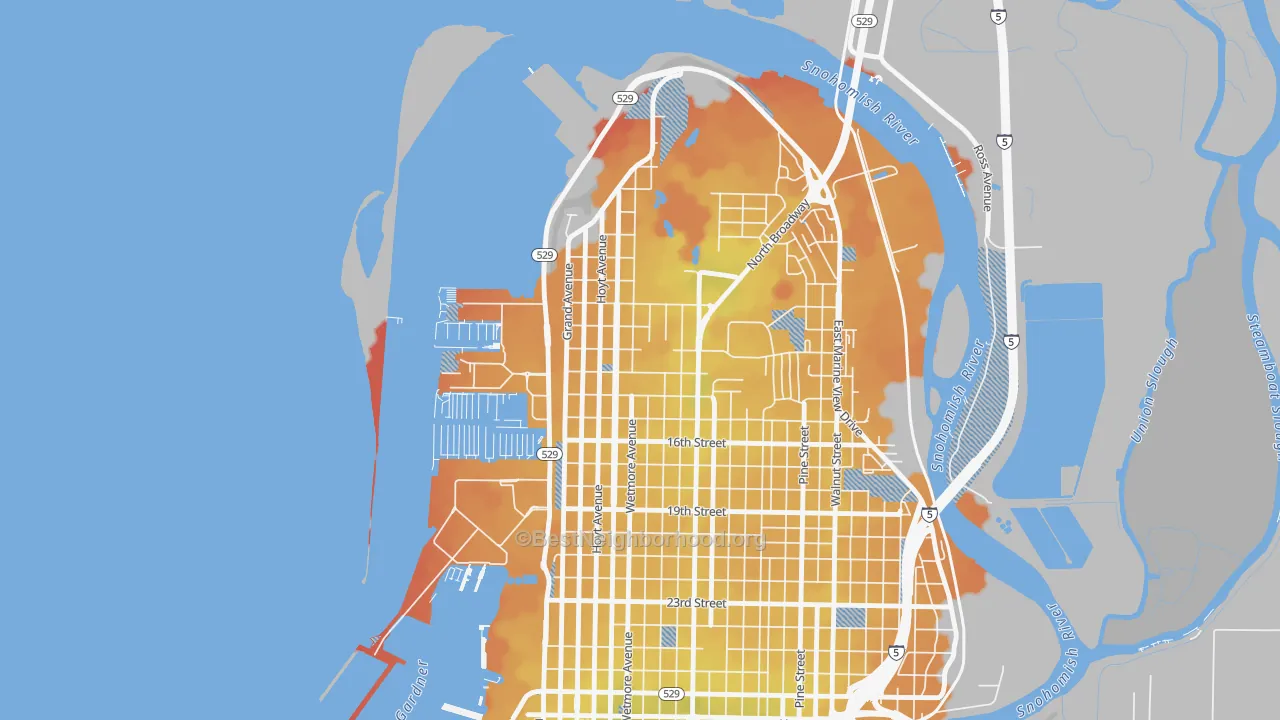 Transit Grade map of Northwest Everett, Everett, WA