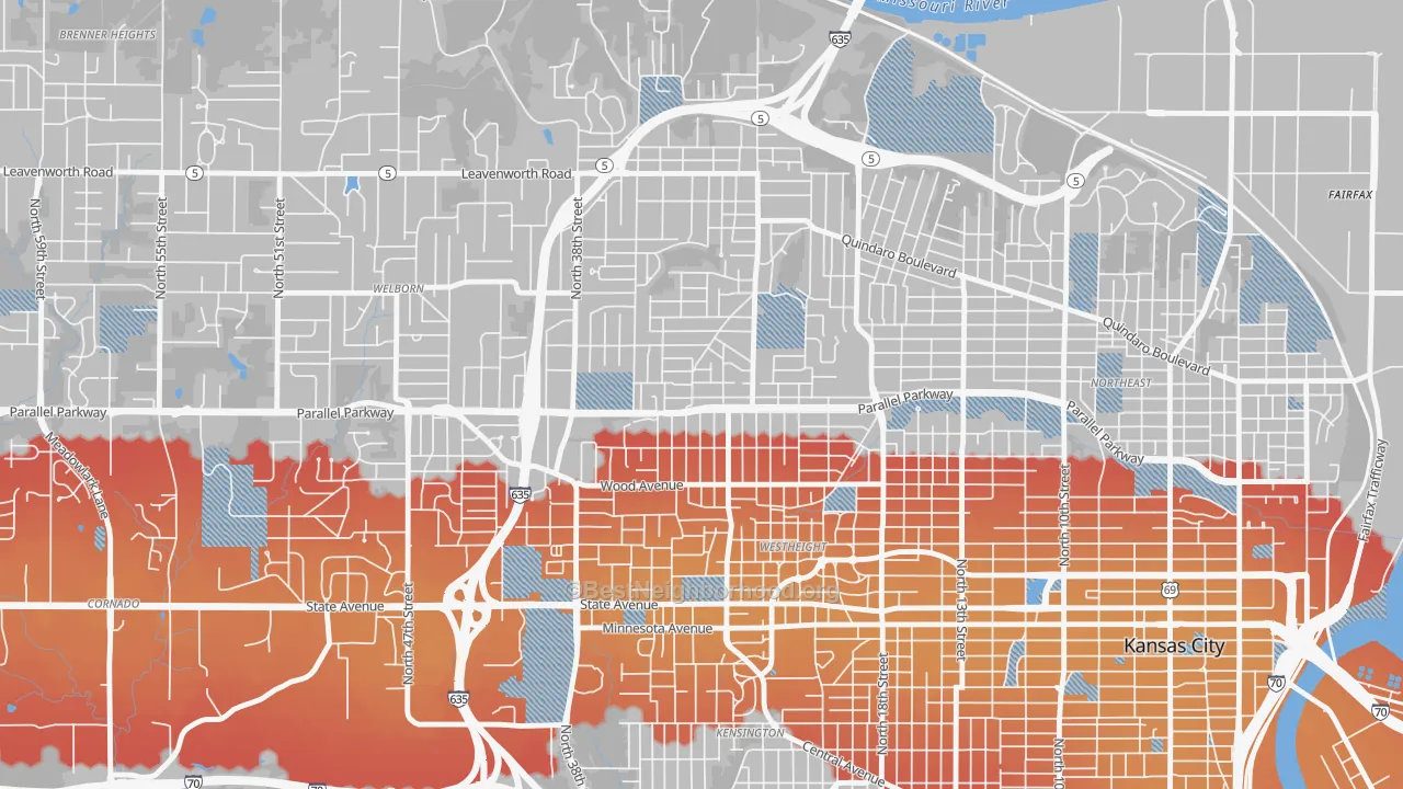 Transit Grade map of Northwest, Kansas City, KS