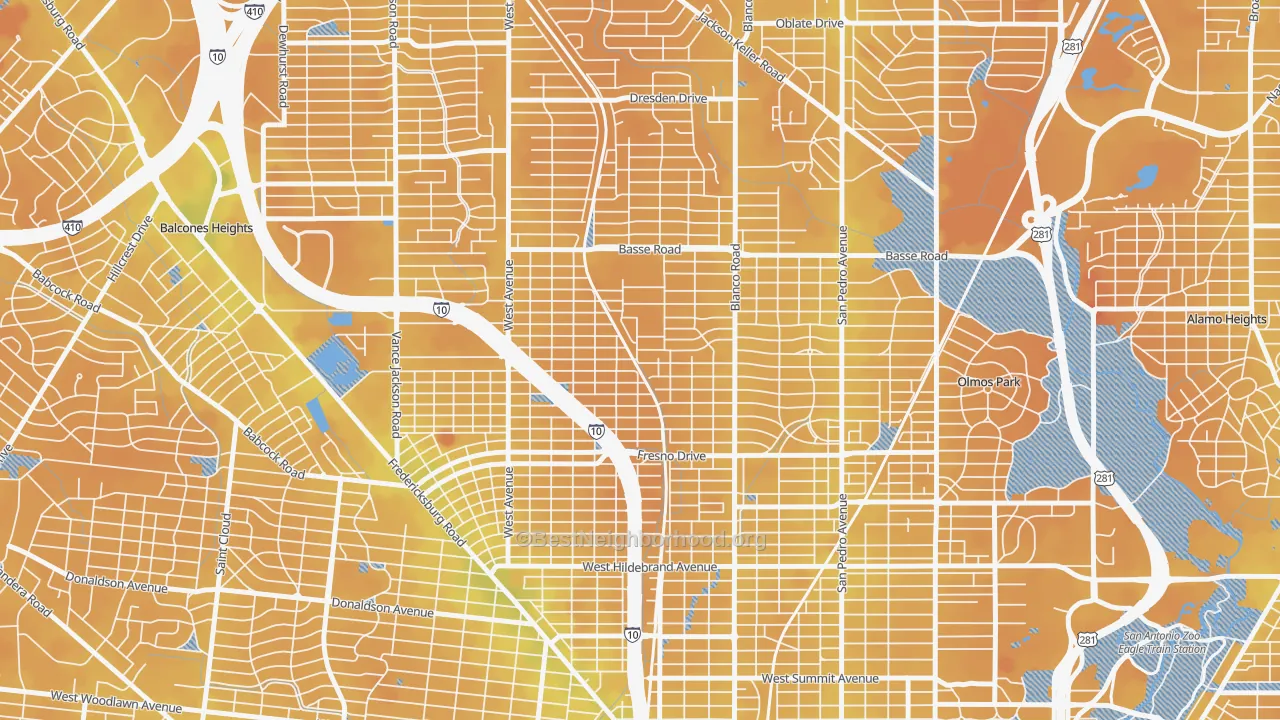 Transit Grade map of Northwest Los Angeles Heights, San Antonio, TX