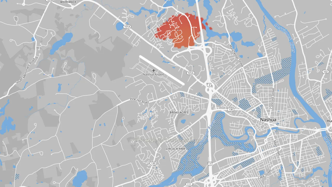 Transit Grade map of Northwest Nashua, Nashua, NH