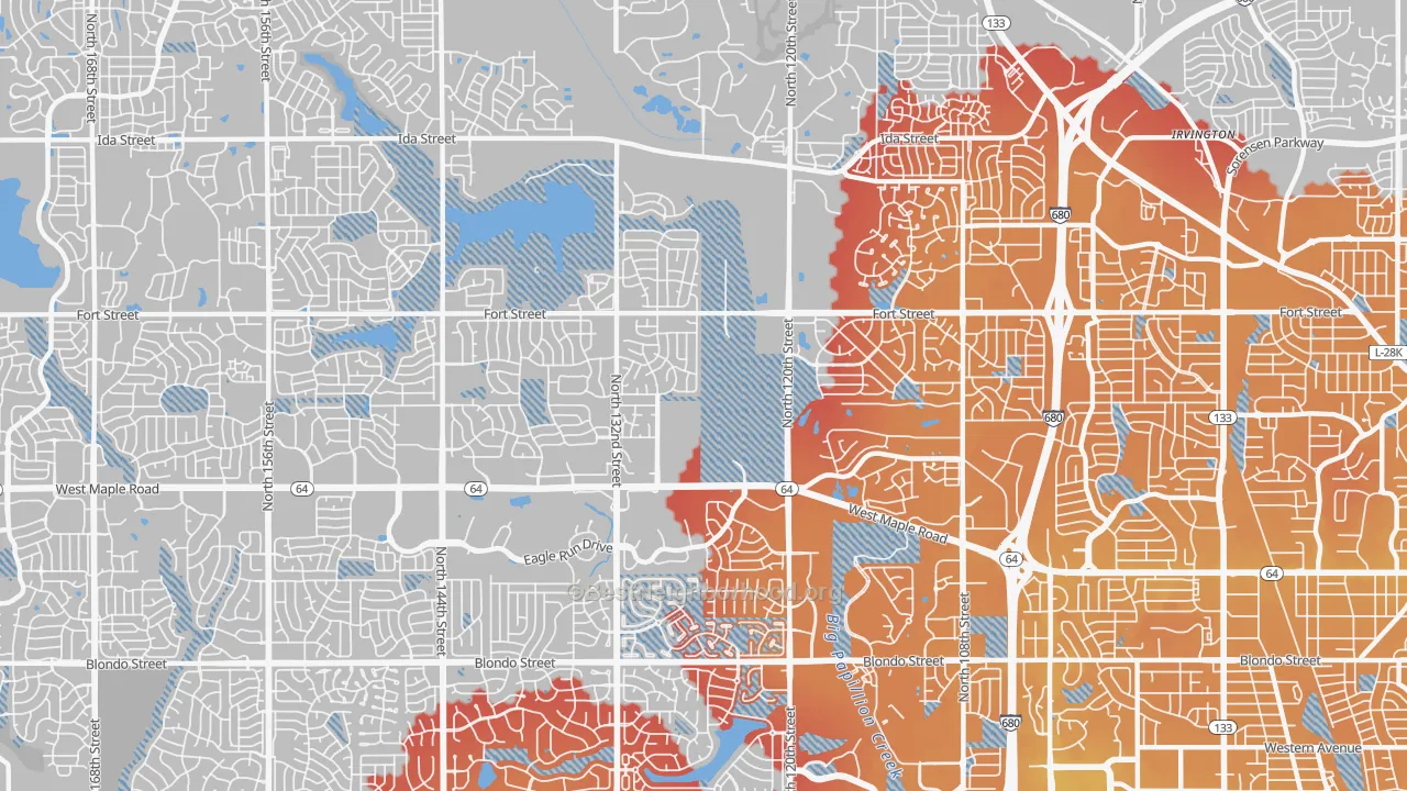 Transit Grade map of Northwest Omaha, Omaha, NE
