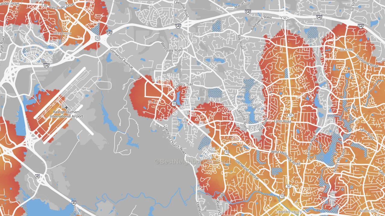 Transit Grade map of Northwest Raleigh, Raleigh, NC