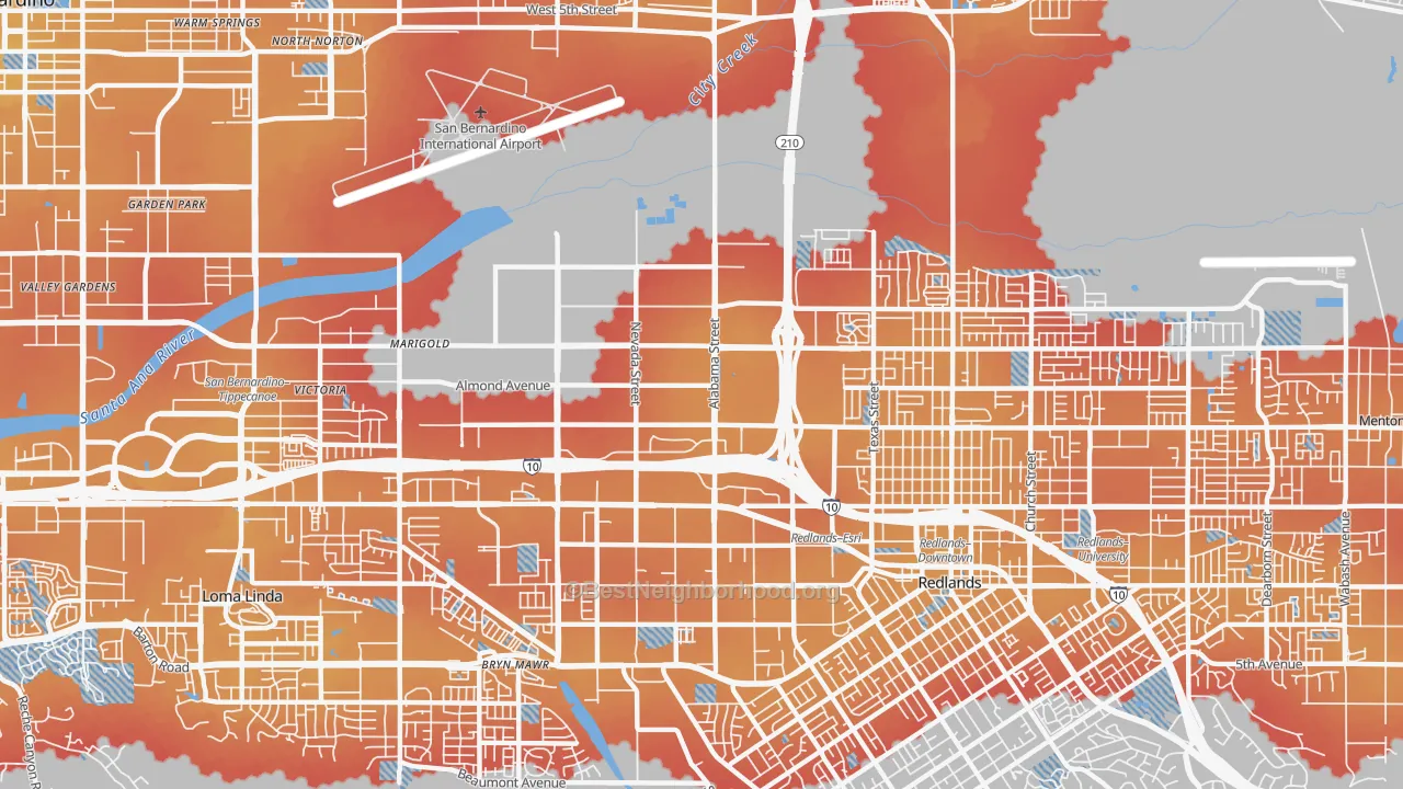 Transit Grade map of Northwest Redlands, Redlands, CA