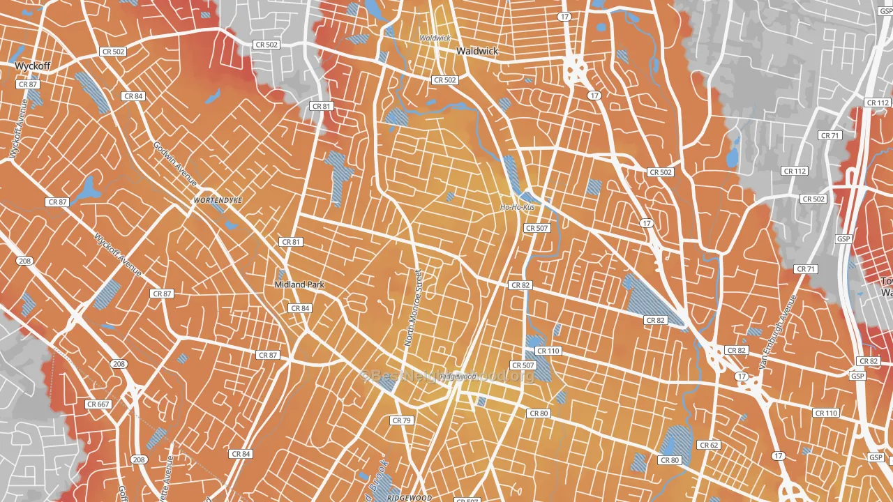 Transit Grade map of Northwest Ridgewood, Ridgewood, NJ