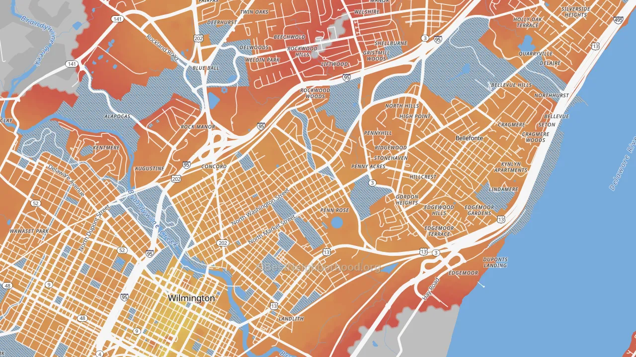 Transit Grade map of Northwest Wilmington, Wilmington, DE