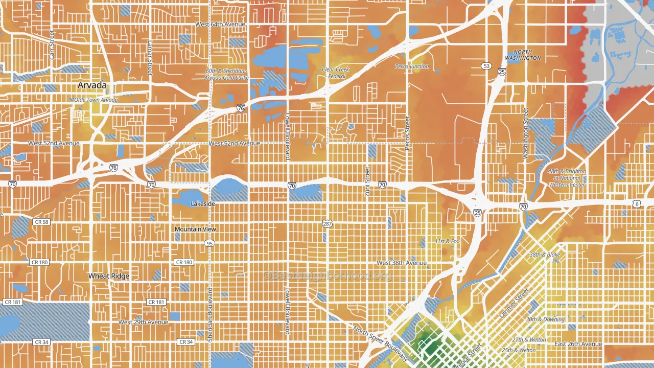 Transit Grade map of Northwestern Denver, Denver, CO