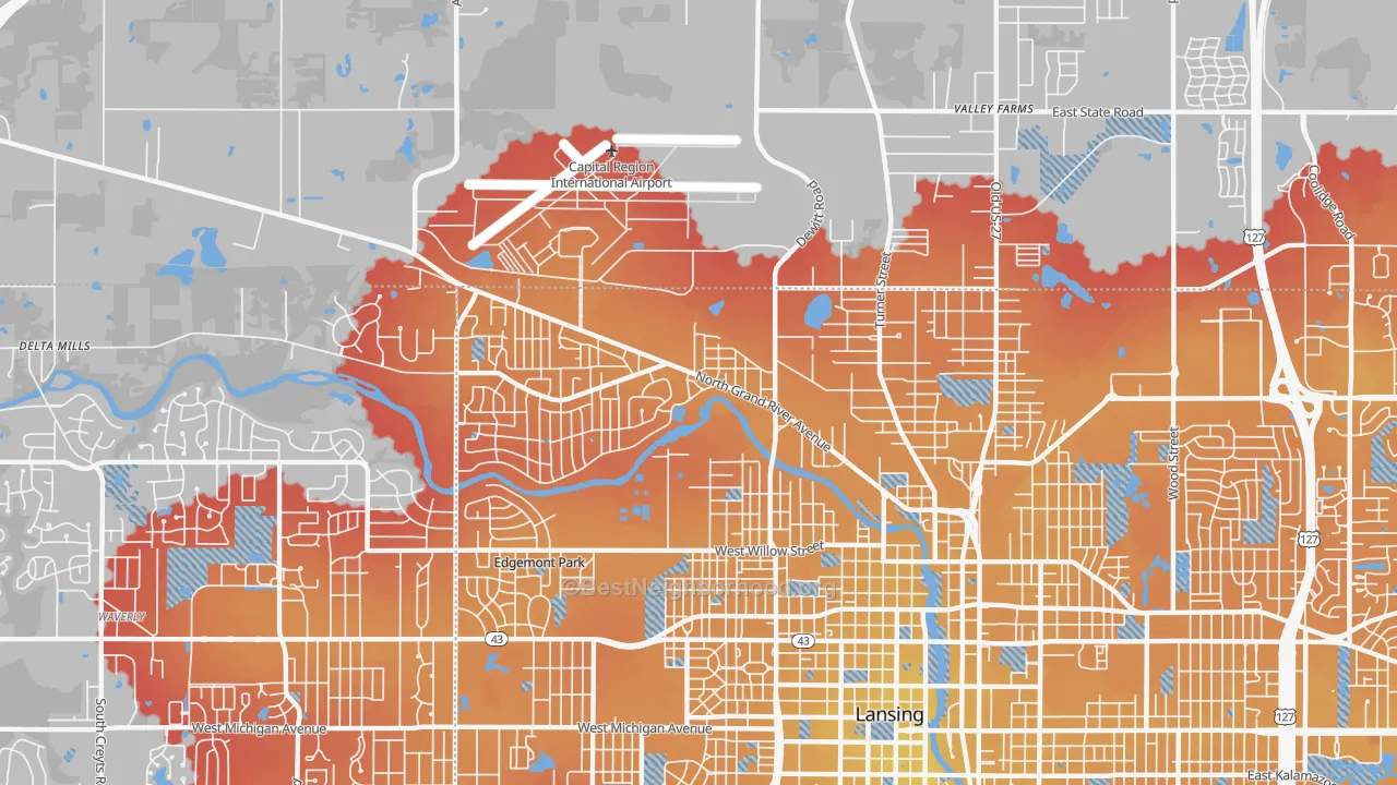 Transit Grade map of Northwestside, Lansing, MI