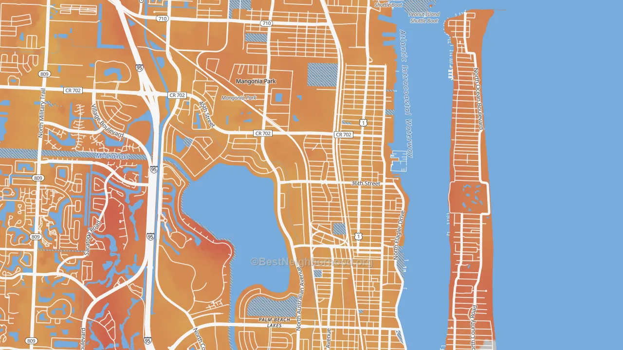 Transit Grade map of Northwood Hills, West Palm Beach, FL