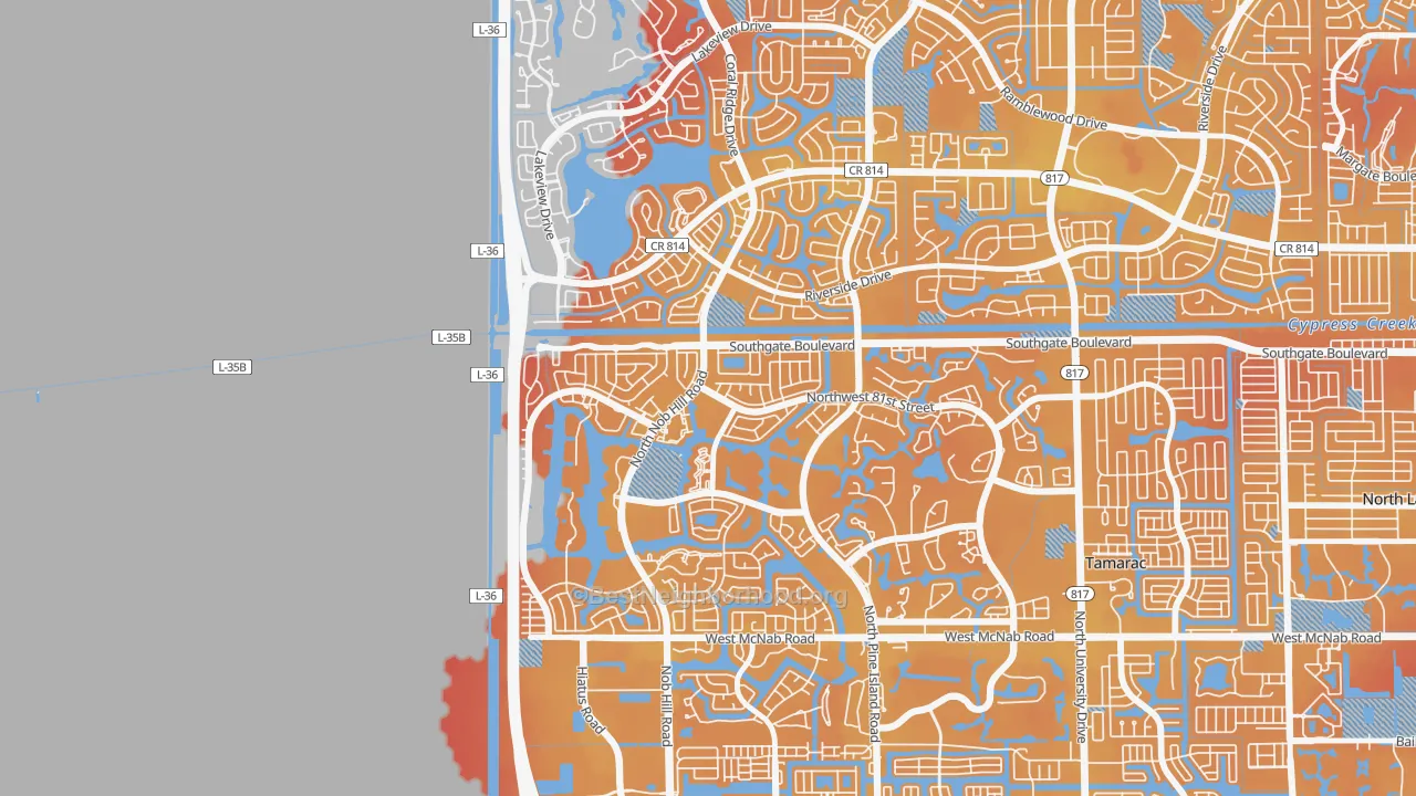 Transit Grade map of Northwood, Tamarac, FL