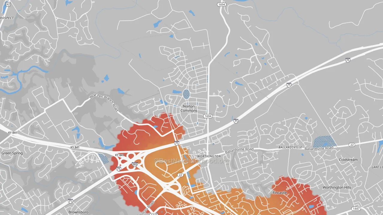 Transit Grade map of Norton Commons, Prospect, KY