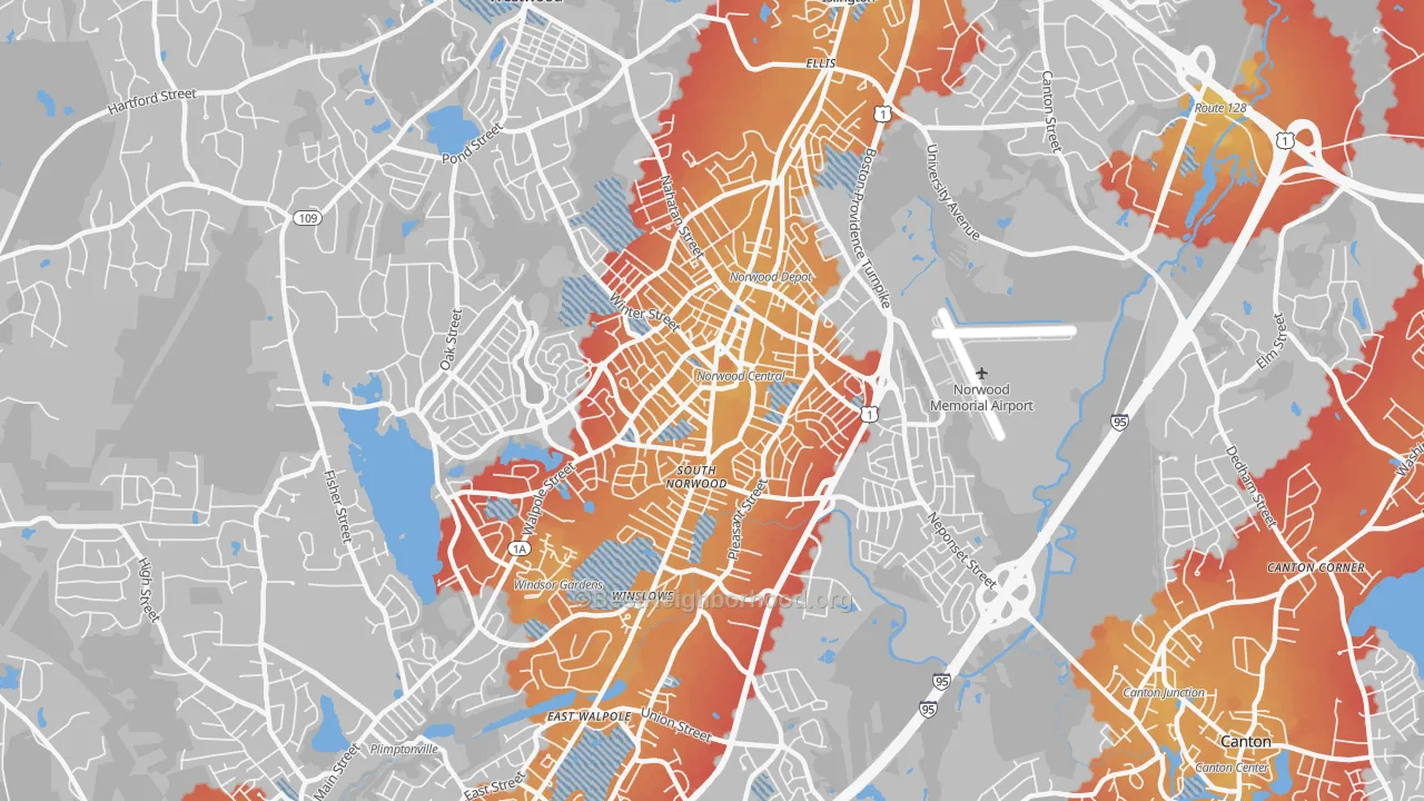 Transit Grade map of Norwood, MA
