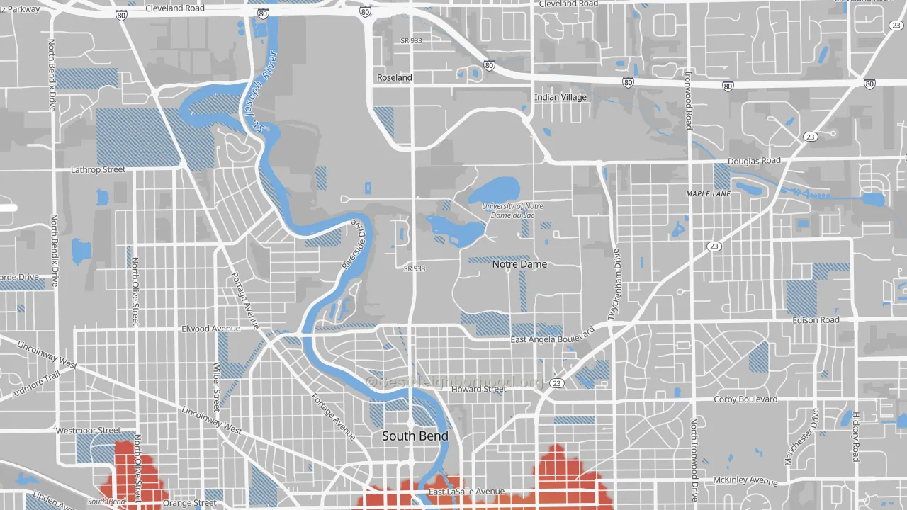 Transit Grade map of Notre Dame, IN