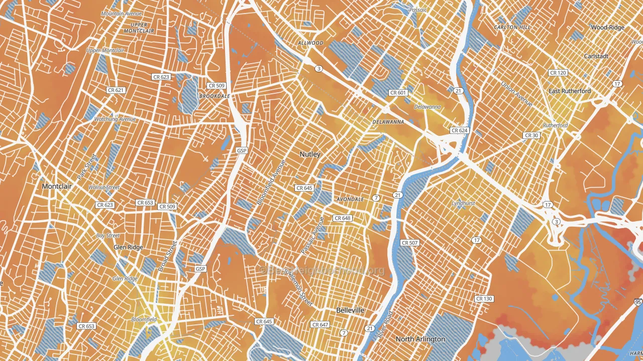 Transit Grade map of Nutley, NJ