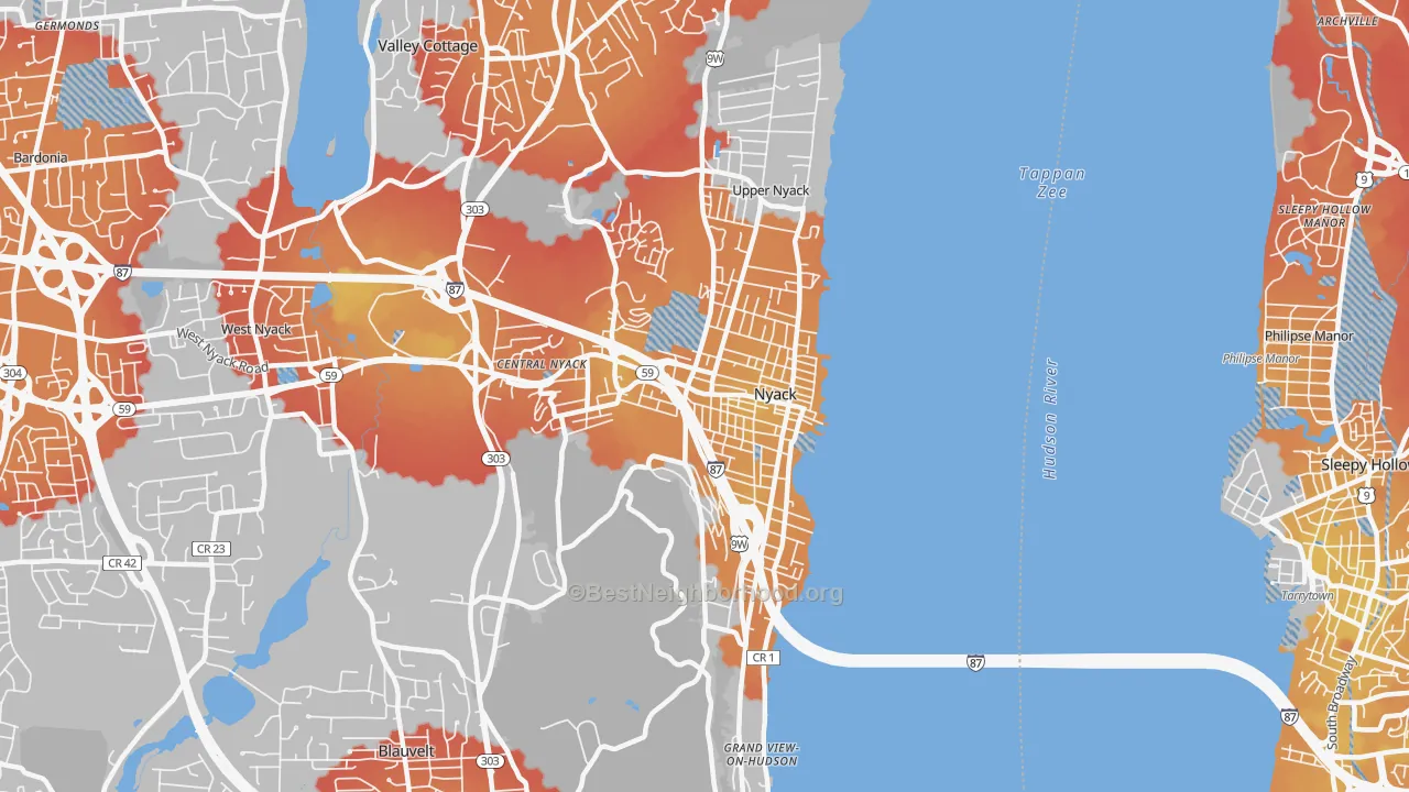 Transit Grade map of Nyack, NY