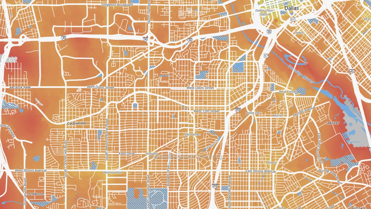 Transit Grade map of Oak Cliff, Dallas, TX