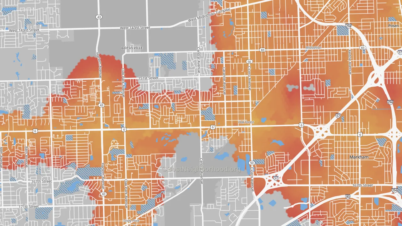 Transit Grade map of Oak Forest, IL