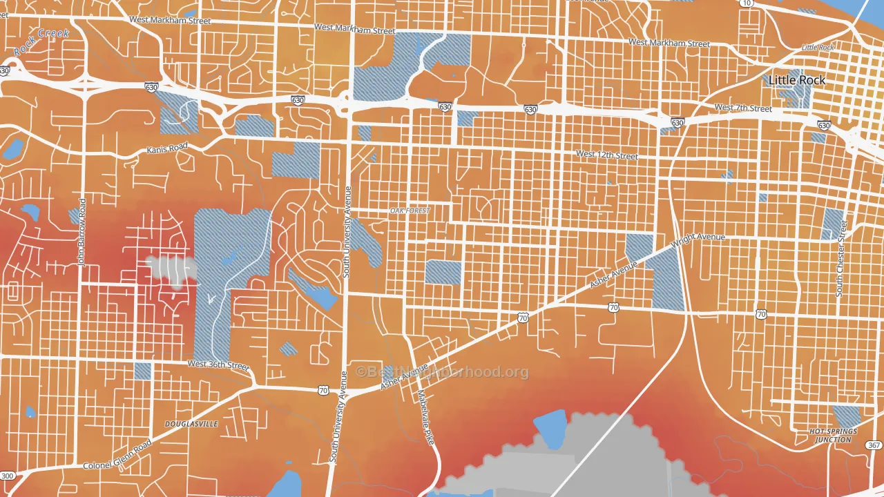 Transit Grade map of Oak Forest, Little Rock, AR
