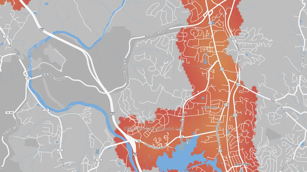 Transit Grade map of Oak Forest, NC
