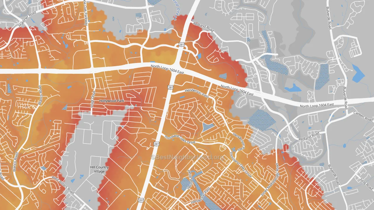 Transit Grade map of Oak Haven Heights, San Antonio, TX