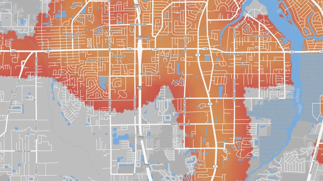Transit Grade map of Oak Hill, Jacksonville, FL