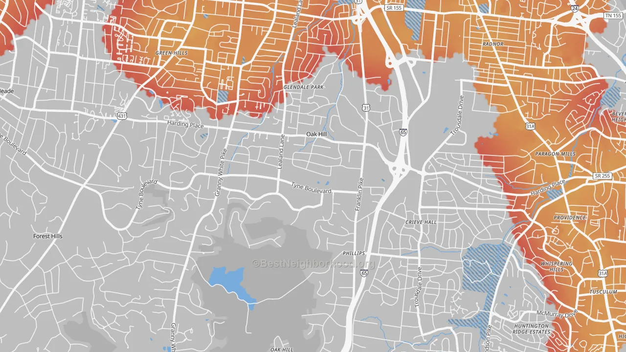 Transit Grade map of Oak Hill, TN