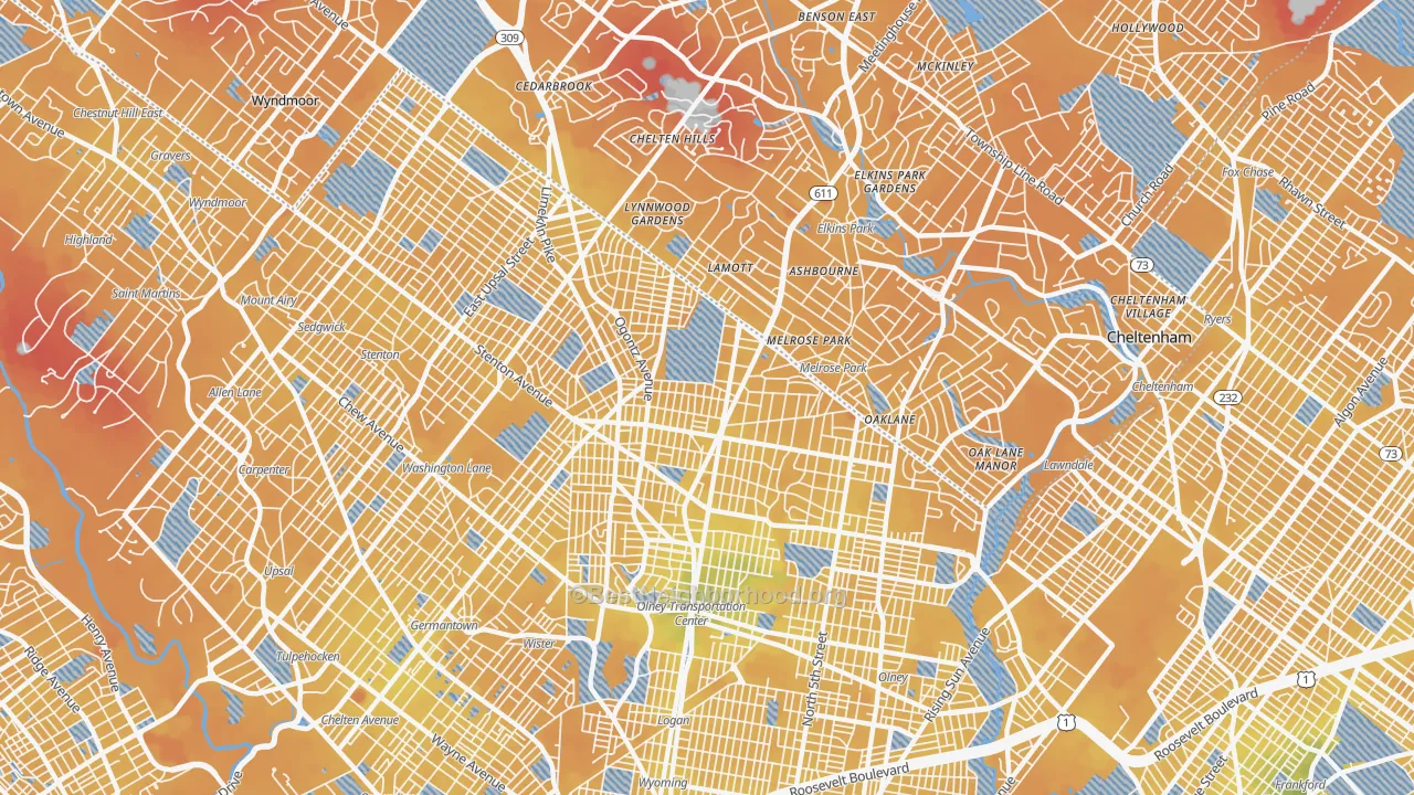 Transit Grade map of Oak Lane, Philadelphia, PA