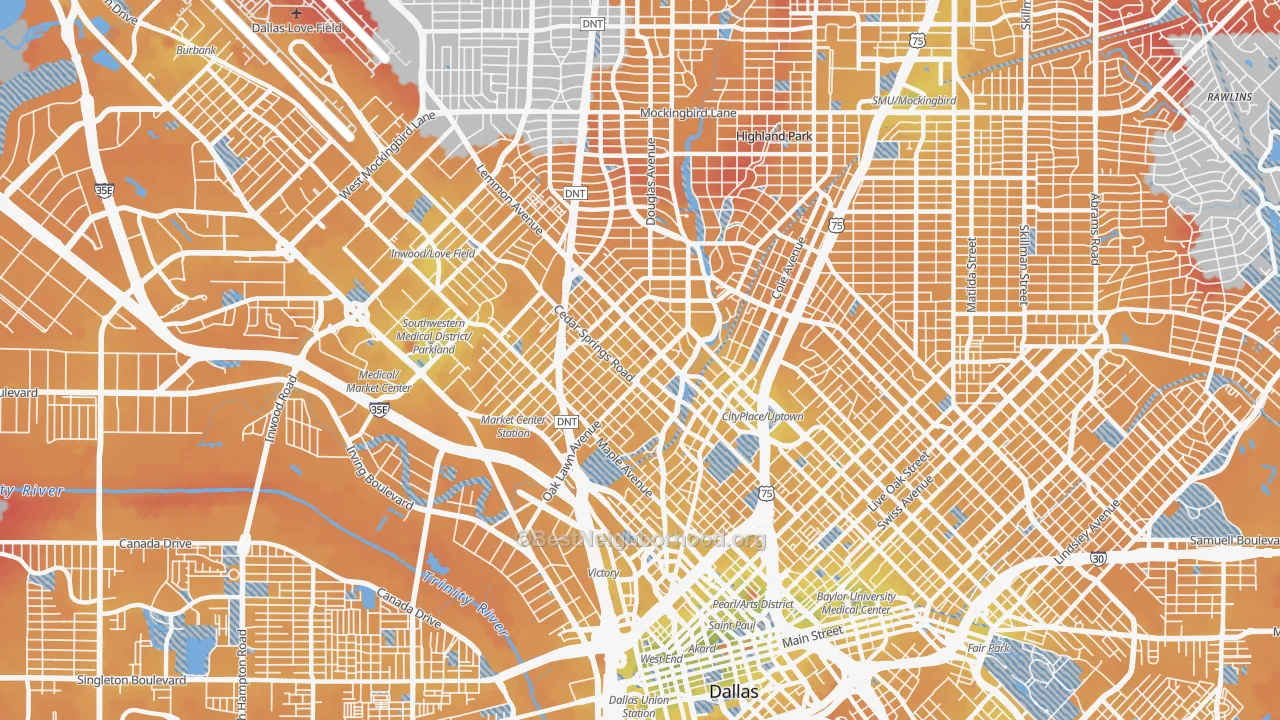 Transit Grade map of Oak Lawn, Dallas, TX