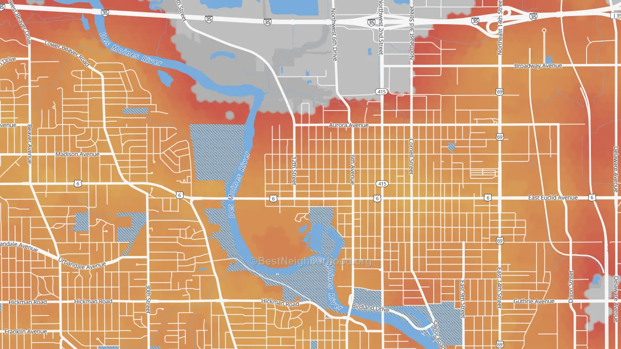 Transit Grade map of Oak Park, Des Moines, IA
