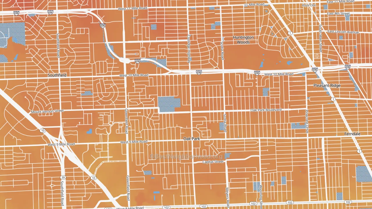 Transit Grade map of Oak Park, MI