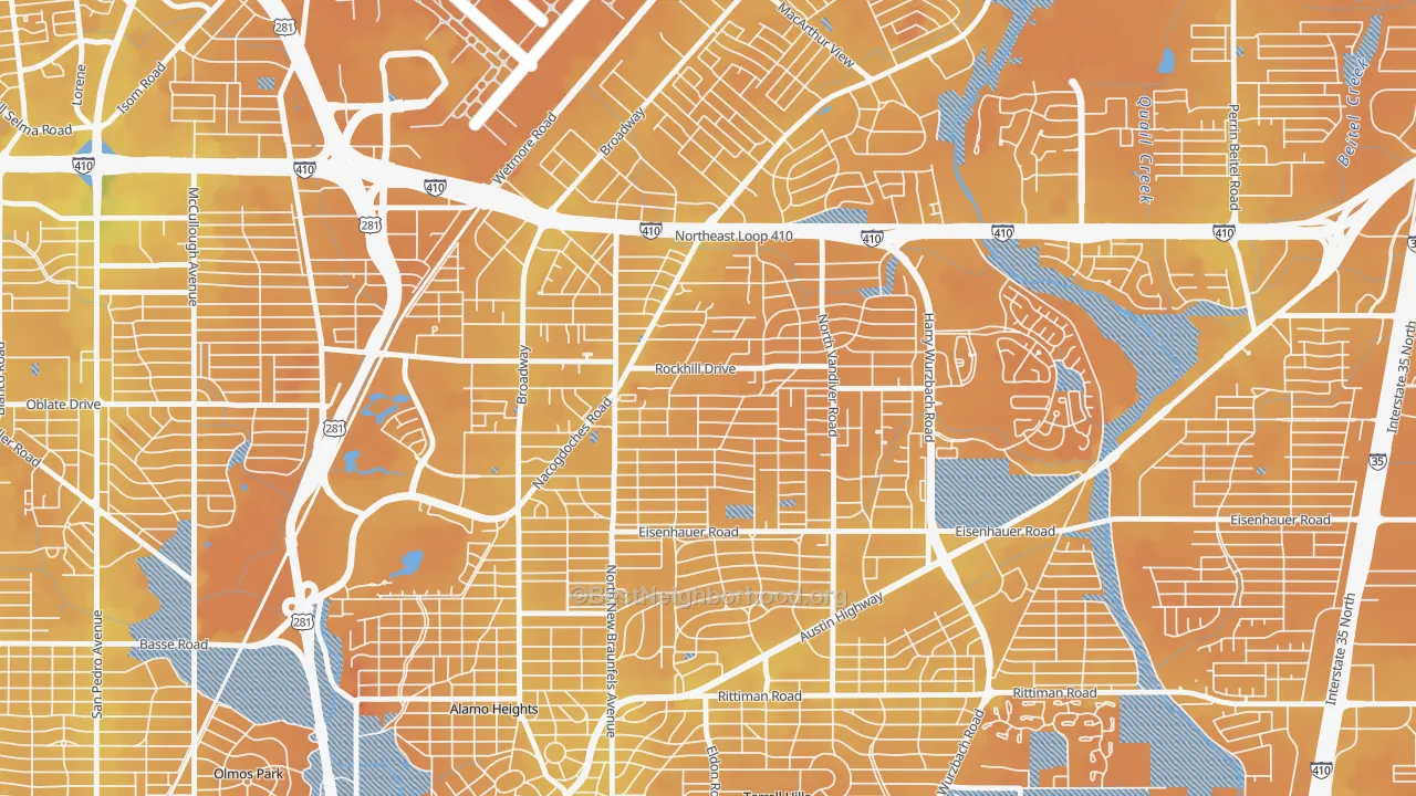 Transit Grade map of Oak Park-Northwood, San Antonio, TX