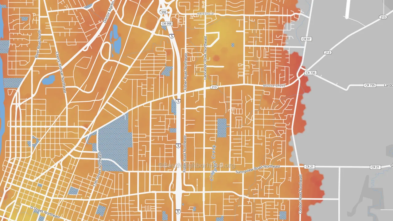 Transit Grade map of Oak Park, Salem, OR