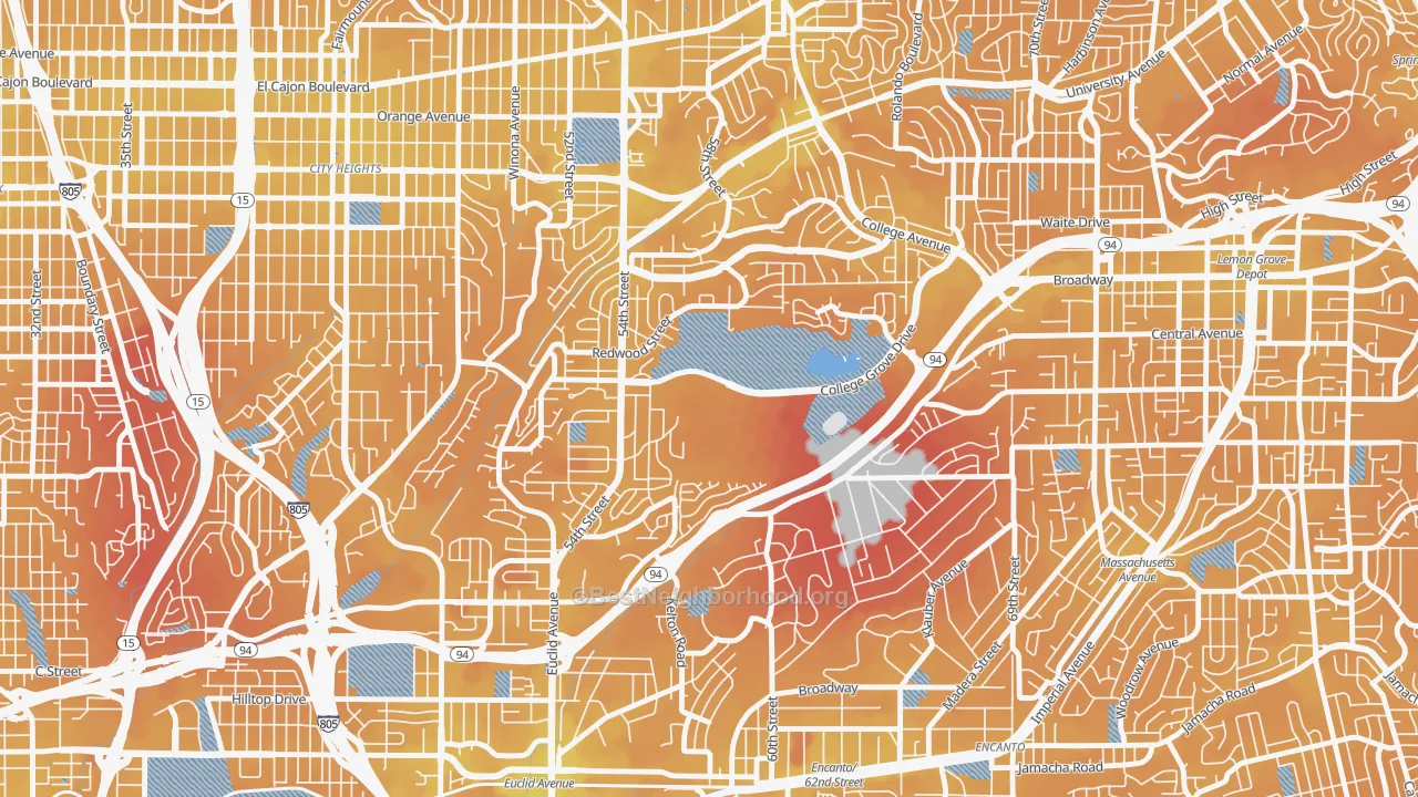 Transit Grade map of Oak Park, San Diego, CA