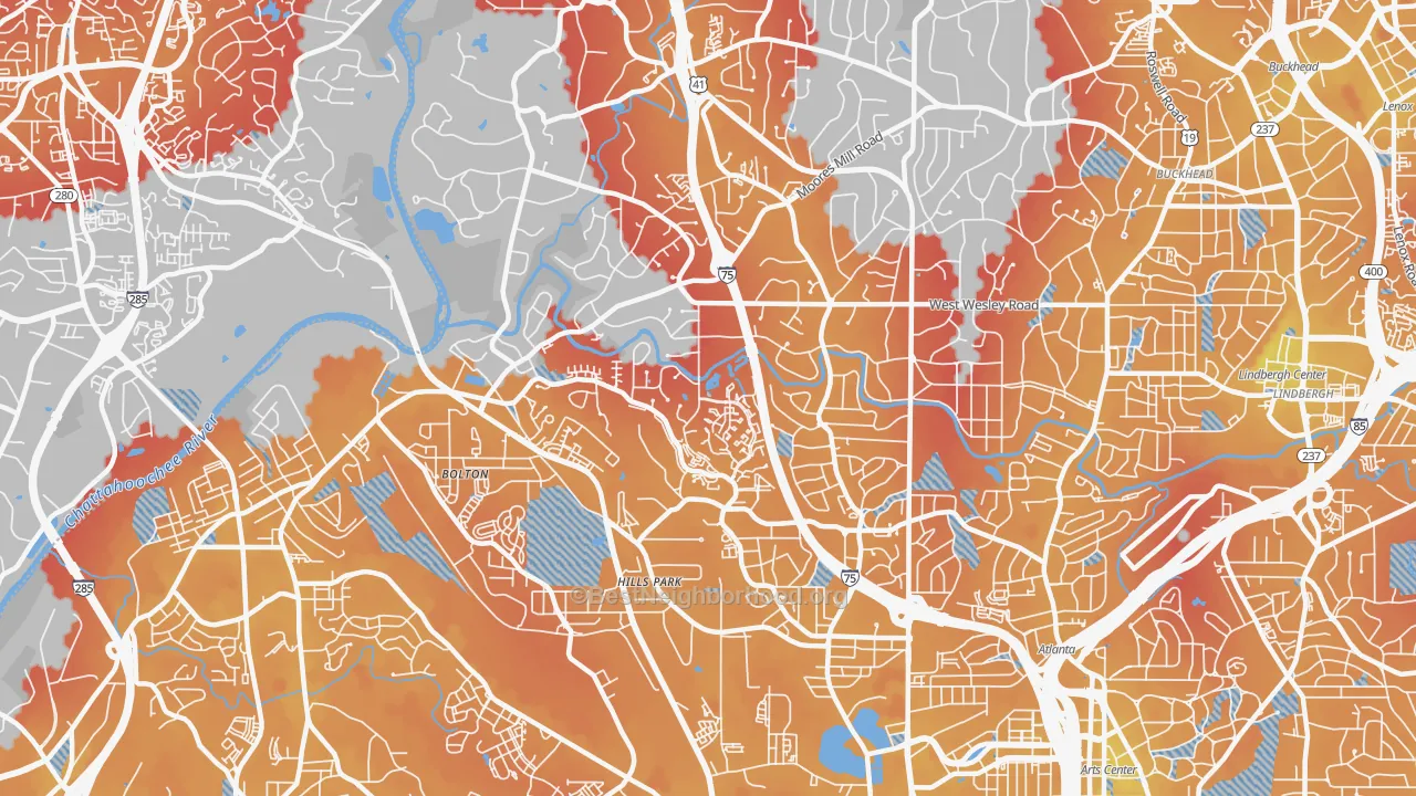 Transit Grade map of Oakdale, Atlanta, GA