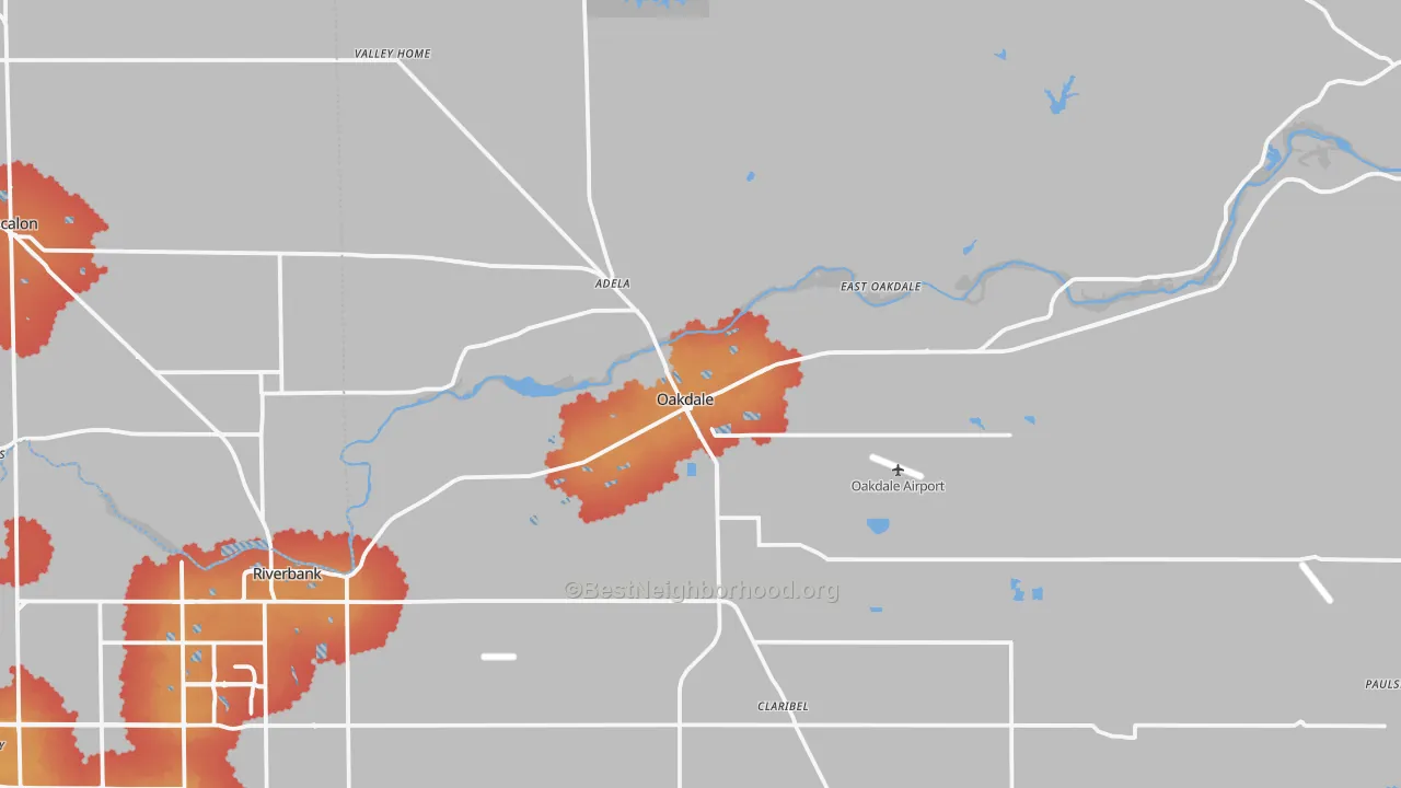 Transit Grade map of Oakdale, CA