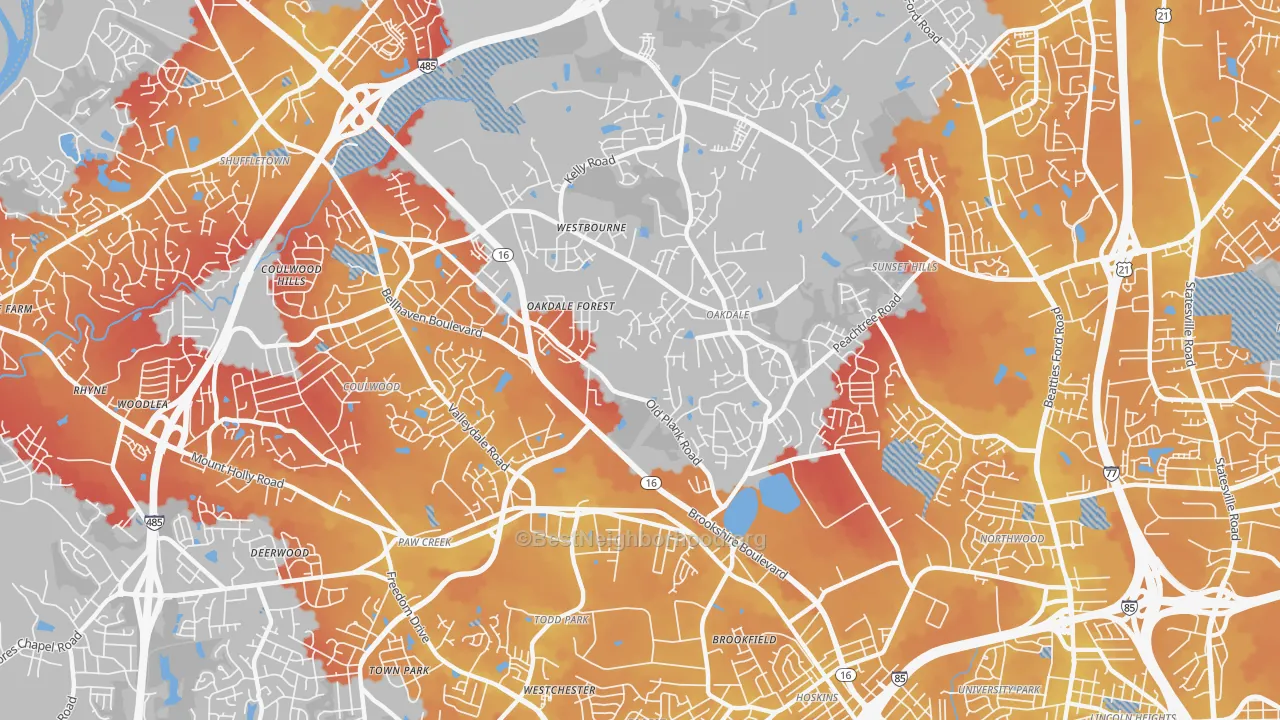 Transit Grade map of Oakdale South, Charlotte, NC