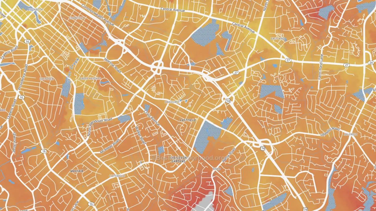 Transit Grade map of Oakhurst, Charlotte, NC
