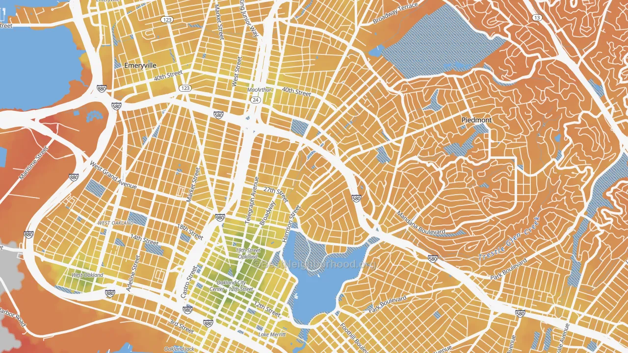 Transit Grade map of Oakland Ave-Harrison Street, Oakland, CA