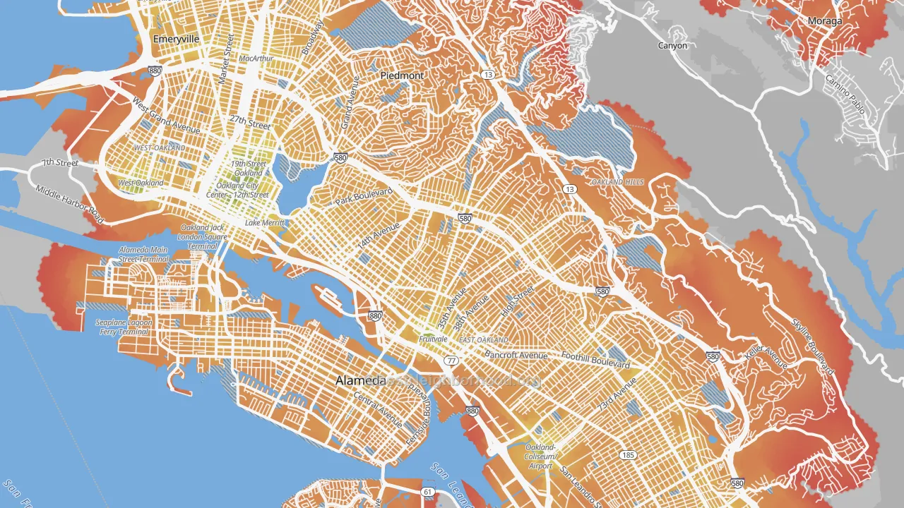 Transit Grade map of Oakland, CA