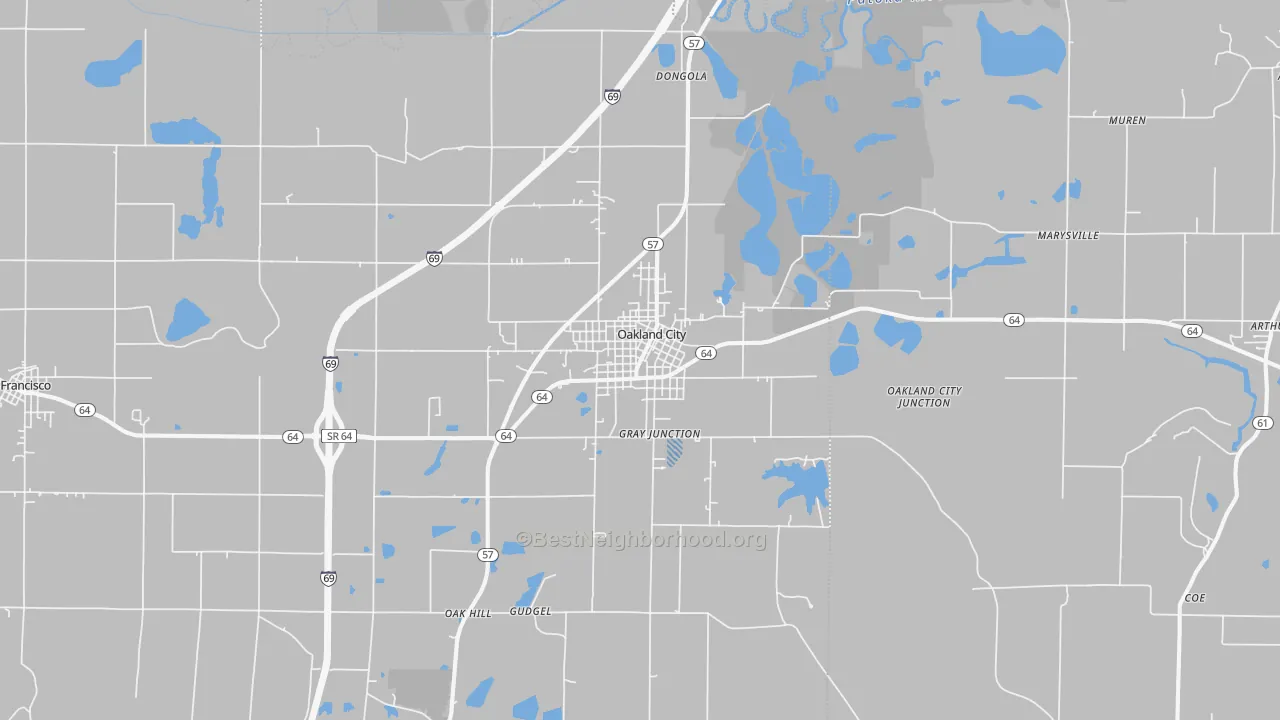 Transit Grade map of Oakland City, IN