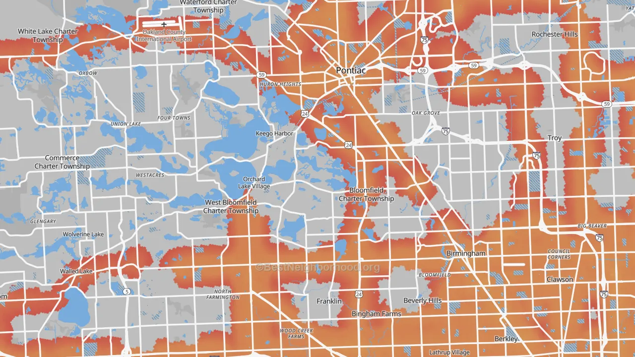 Transit Grade map of Oakland County, MI