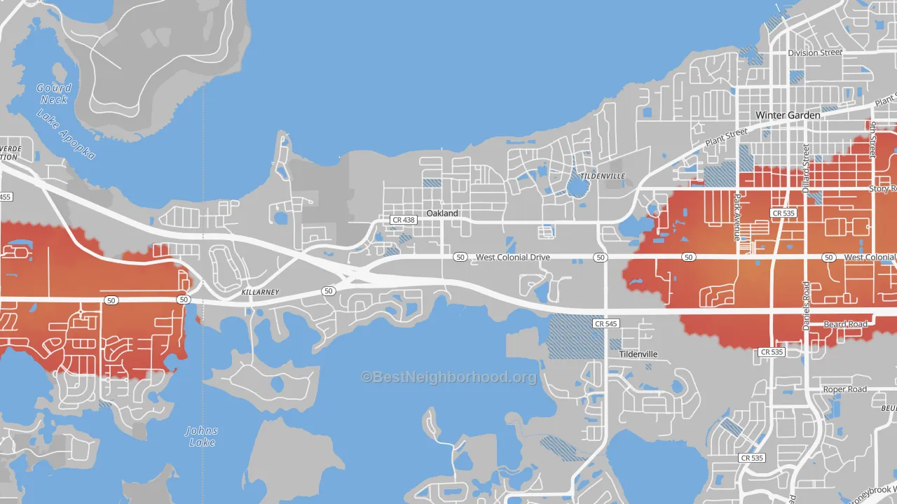 Transit Grade map of Oakland, FL