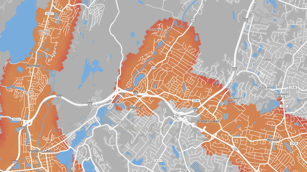 Transit Grade map of Oakland, NJ
